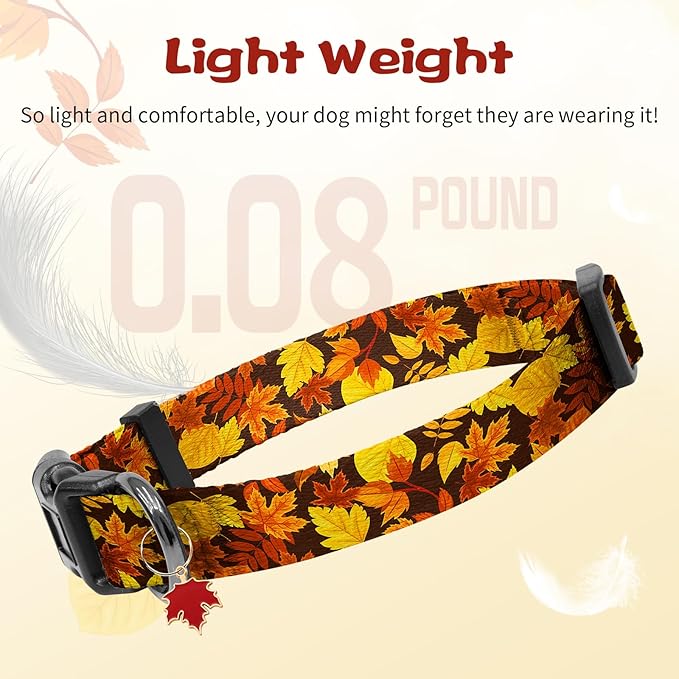 Kazazoo Dog Collar Cute and Soft Nylon Puppy Collar for Boy and Girl, Adjustable Dog Collars for Small Medium Dogs, Maple Leaf-XS