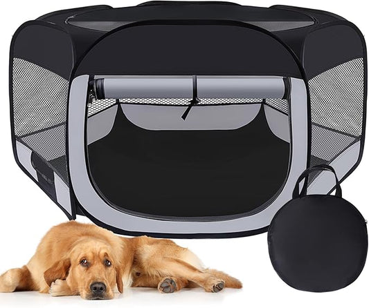 Dog Cat Playpen,Portable Pet Puppy Playpen,Rabbit Puppy Dog Play Pen for Indoors,Dogs Tent for Indoor Cats,Kitten Playpen,Collapsible Small Cats Crate Cage for Small Dogs with Carrying Case(Grey, L)