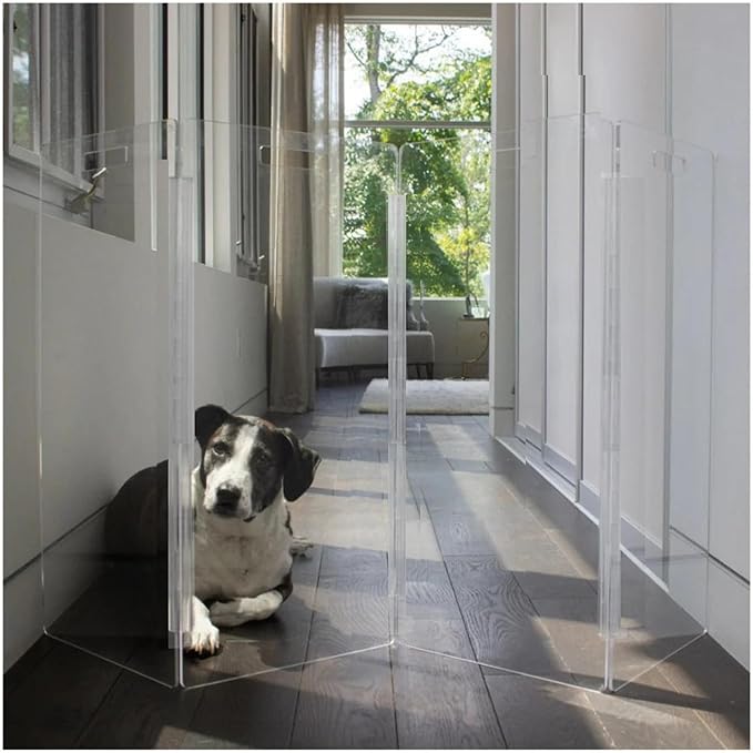 Hiddin Clear Acrylic Dog Gate - High Zig Zag Clear Pet Gate for Home 4 Panels - Sturdy Free-Standing Design - Modern Acrylic Dog Pen - Transparent Pet Gates for Home - Safe & Stylish