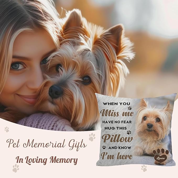 Alienc Personalized Dog Memorial Pillow with Photo - Custom Pet Memory Gift, Soft Sympathy Gift for Loss of Dog or Cat, Heartfelt Remembrance Throw Pillow