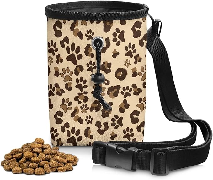 Brown Paws Dog Treat Bag Animal Walking Snack Container, Puppy Dog Training Treat Bag Dog Food Dispenser Treat Snack Bags for Pet Puppy Travel or Outdoor Use