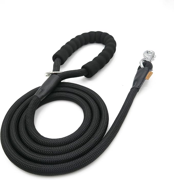 Dog Leash, Braided Rope Traction – Walking Training Lead for Medium/Large Dogs ((1/2") x 6FT, Black)