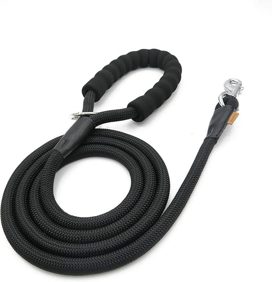 Dog Leash, Braided Rope Traction – Walking Training Lead for Medium/Large Dogs ((1/2") x 6FT, Black)