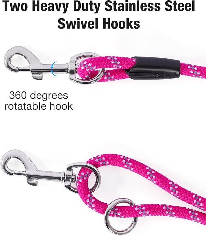 Long Dog Leash for Dog Training 50FT, Heavy Duty Dog Lead for Large Medium Small Dogs Outside Walking, Playing, Camping, or Yard,Hot Pink