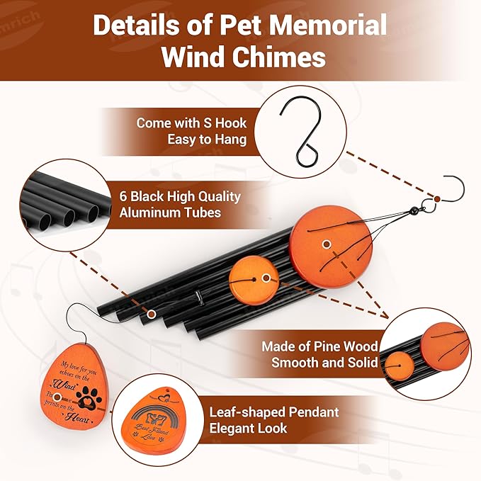 Homrich Dog Memorial Gifts for Loss of Dog, 28" Pet Memorial Wind Chimes, Loss of Dogs Sympathy Gift, Pet Passing Away Sympathy Bereavement Gift Wind Chimes for Outside