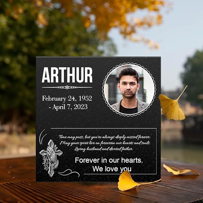 ADFSTONE Granite Grave Markers for Cemetery for Humans- Headstone Picture Plaques, Photo Temporary Grave Marker, Personalized Memorial Stone for Cemetery, Custom Tombstones for Graves for Humans