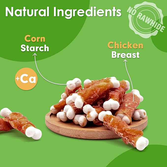 MON2SUN Dog Treats, Chicken Wrapped Calcium Bones Without Rawhide, 2.3 Inch Training Treats for Teeth Cleaning and Fresh Breath, Chews for Puppy and Small Dogs (56 Count - Pack of 1)