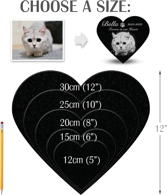 ADFSTONE 6" Heart Shaped Pet Memorial Stones Personalized Dog Remembrance Gifts, Customized Cat Picture Grieving Plaque, DIY Gravestone, Custom Sympathy Photo Gift, Animal Grave Markers