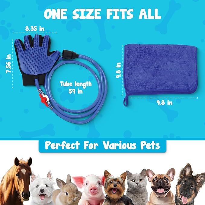 Dog Bath Glove & Sprayer – 3-in-1 Pet Bathing Tool for Washing, Scrubbing & Deshedding – Connects to Garden Hose – Adjustable Water Pressure – Easy Rinse Dog Shower – Gift for Dog Owners