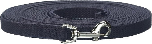 Cotton Dog Training Lead, 30ft, Black, Soft Woven Dog Training Leash for Obedience, Recall, and Control Training