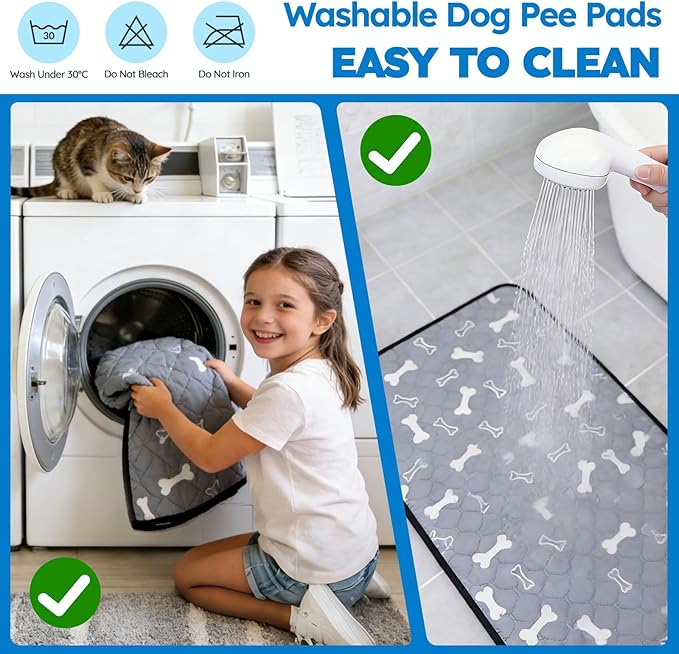 Washable Pee Pads for Dogs, Absorbent Reusable Puppy Training Pads, Leakproof, Non-Slip, Waterproof Cat Doggie Pad Pet Potty Mat for Indoor&Outdoor, Whelping, Playpen, Crate, Gray 20"x28"