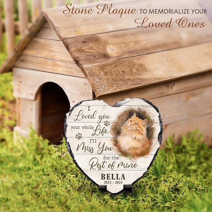Personalized Heart Shaped Headstone Marker, Cat Paw Prints, Home Decor for Pet Lovers, Memorial Gifts for Cat & Dog Mom, Remembrance Gift with Optional Meaningful Quotes