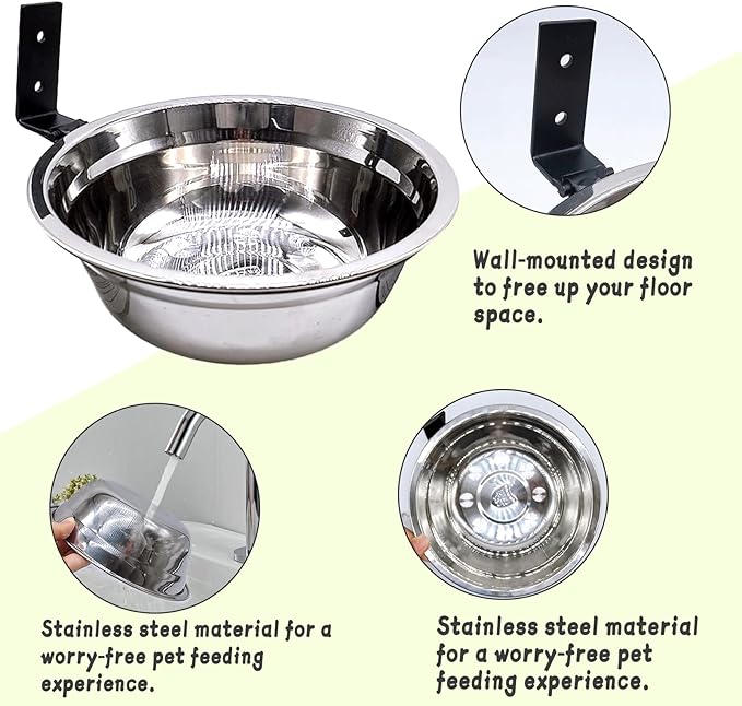 Wall Mounted Dog Bowls-2 * 46 Oz, 304 Stainless-Steel Raised Adjustable Height Dog Food and Water Bowls, Elevated Pet Comfort Feeding Bowl for Medium Large Dogs Cats