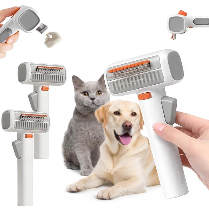 2-in-1 Pet Self-Detangling & Grooming Comb - Cats & Dog Dematting Brush & Undercoat Rake, Gentle Undercoat Rake & Brush for Long or Short Hair, Removes Mats, Tangles & Loose Fur, Ultimate Care (2Pcs)