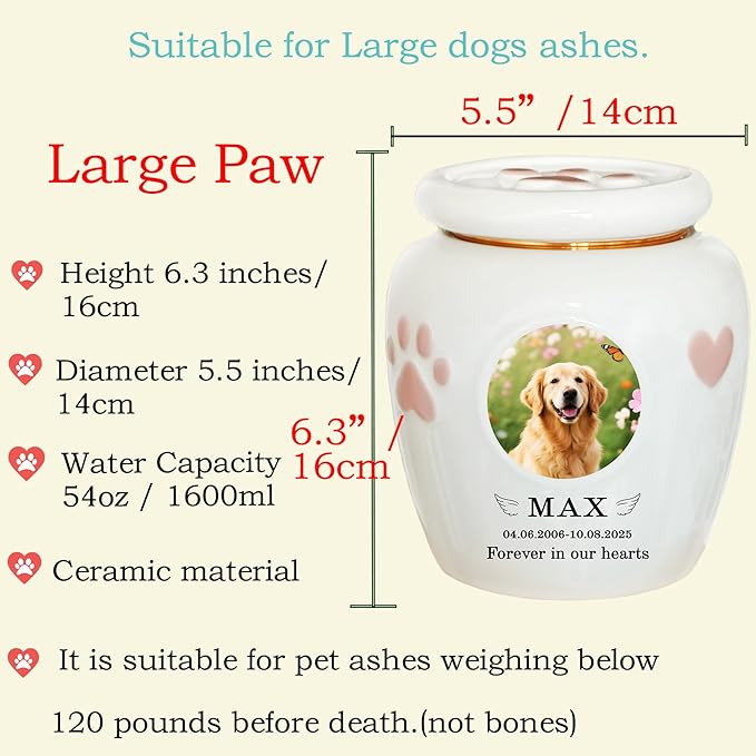 Personalized Pet Urn,Pet Urns for Dogs Cats,Pet Cremation Urn,Urns for Pet Ashes,Ceramic Urn,Dog cat Bird Rabbit urn,pet Loss, Handmade Custom. (Large,Suitable Ashes ≤120 lb (not Bones))