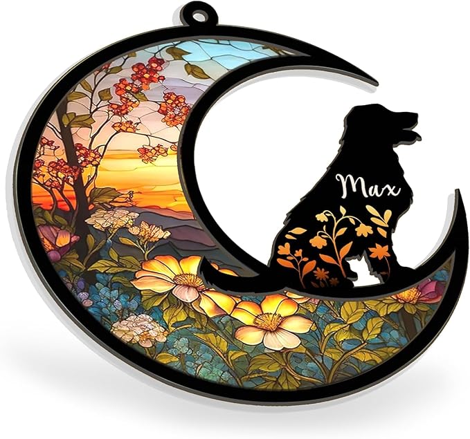Nazenti Dog Memorial Suncatcher, Personalized Name Dog Breeds Suncatcher, Loss of Pet Sympathy Gift, Stained Glass Light Catcher, Ornament Hang for Pet Christmas Tree, Xmas Gifts