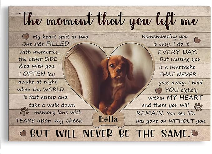 Dem Canvas Personalized Photo Canvas Prints, Dog Loss Gifts, The Moment That You Left Me, Pet Memorial Gifts For Dog Lover, Dog Death Sympathy Gifts, Cat Memorial Print Photos Pet Loss Gift (30x20)