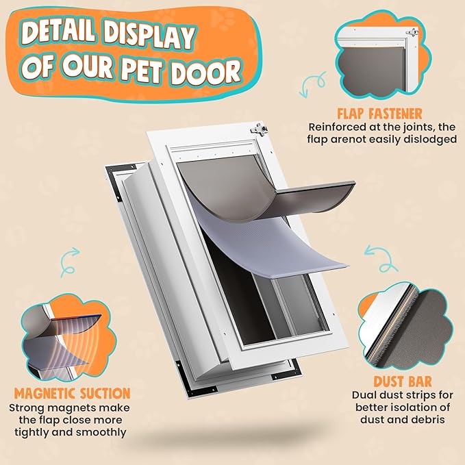 3-Flap Dog Door for Wall, Large Doggy Door, All Aluminum Heavy Duty Pet Door, Extreme Weather Doggie Door for Interior Exterior Wall, with Insulation Flaps & Lockable Closing Panels, Pets Up to 110LB