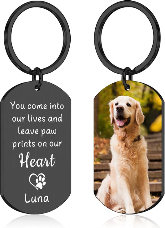 Custom Pet Photo Keychain - Personalized Memorial Keychain with Photo Name for Pet Loss Remembrance Dog Memory Sympathy Gifts