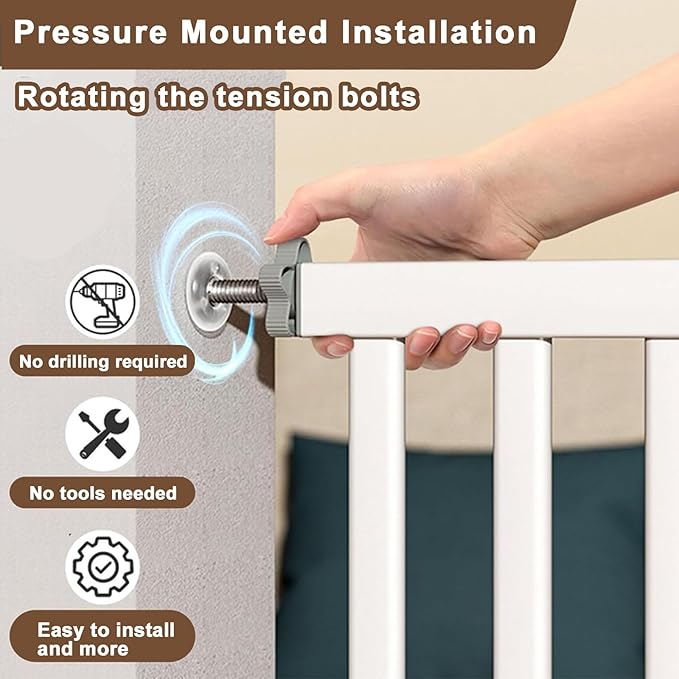 41'' Extra Tall Baby Gate for Large Dogs Pets Indoor No Jumping Over, 30-49.2'' Wide Heavy Duty Puppy Gate for Doorways, Pressure Mounted Metal Gate for Child Toddler No Tools Needed(White)