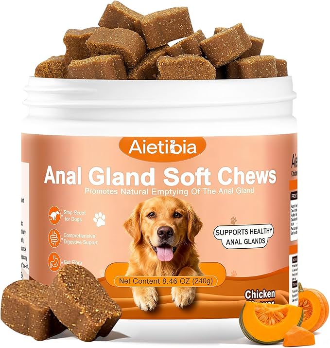 120 Chew Anal Gland Soft Chews for Dogs-Help Reduce Scooting with Pumpkin&Digestive Enzymes Probiotics Fiber Supplement-Chicken Flavor
