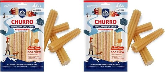 Himalayan Dog Chew Churro Holiday Dinner | Grain and Lactose Free Treats with Digestible Ingredients | Natural Chew Sticks for Dogs | Soft Dental Chews for Dogs to Support Oral Hygiene and Gut Health