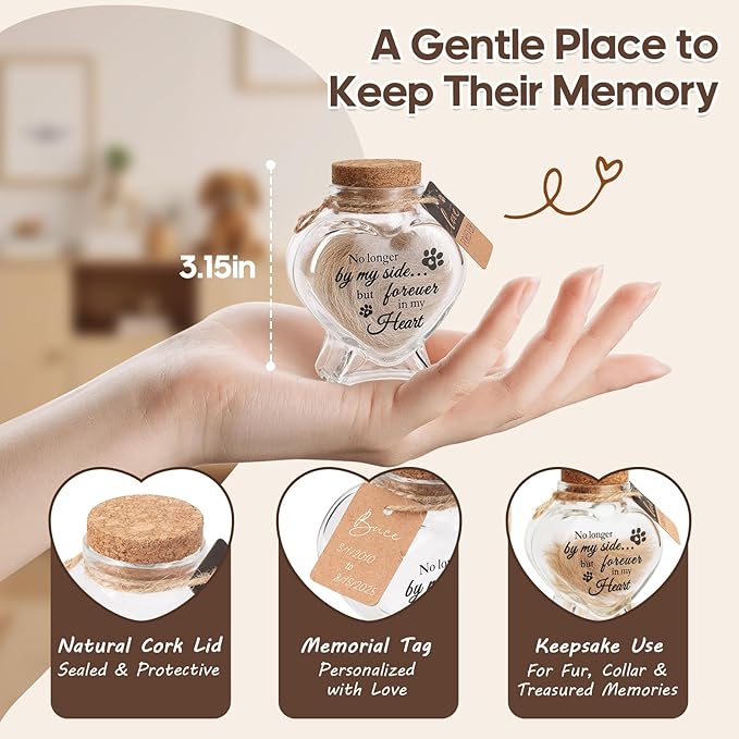 Dog Memorial Gifts for Loss of Dog – Rotating Wooden 4x6 Picture Frame with Fur Keepsake Jar & Writable Name Card, Pet Remembrance Sympathy Gift for Dog & Cat Lovers (Brown)