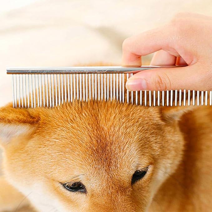 4 PCS Stainless-Steel Comb Dog Combs for Knots, Mats & Loose Hair Removal - Effective Dematting Tool, Comfortable, Lightweight, Portable & Safe for Dogs, Cats & Pets