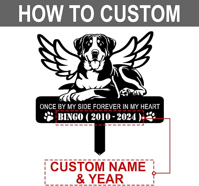 Personalized Pet Memorial Grave Marker, Custom Pet's Name Cemetery Decorations for Funerary, Metal Pet Garden Stake, Outdoor Sympathy Pet Stake Plaque Gift for Loss Dog