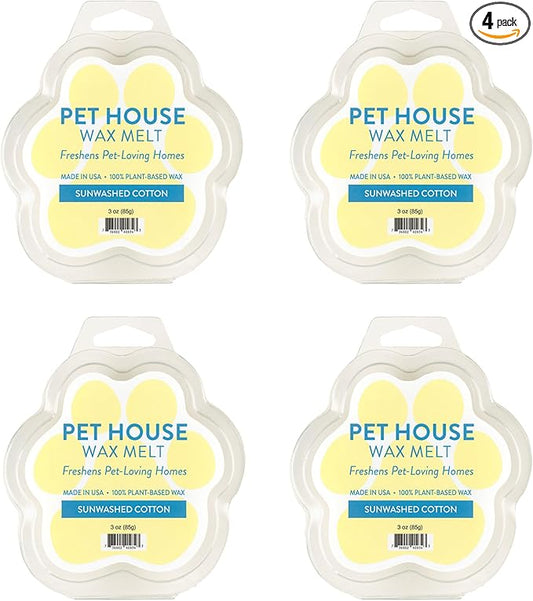 Pet House Sunwashed Cotton Wax Melts - Long-Lasting Plant Based Fresh Linen Scented Wax Melts Pet Friendly Pack of 4