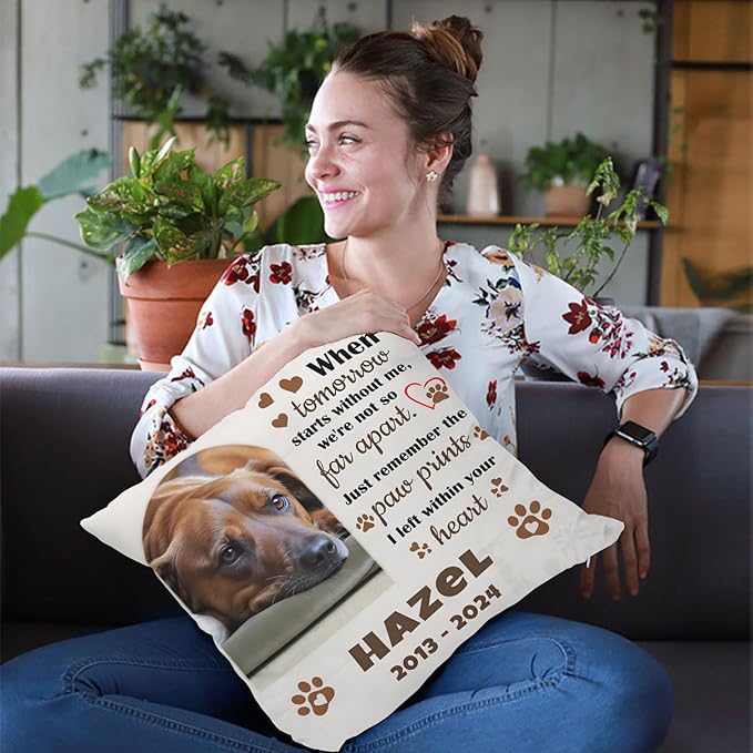 Alienc Personalized Dog Memorial Pillow with Photo - Custom Pet Memory Gift, Soft Sympathy Gift for Loss of Dog or Cat, Heartfelt Remembrance Throw Pillow