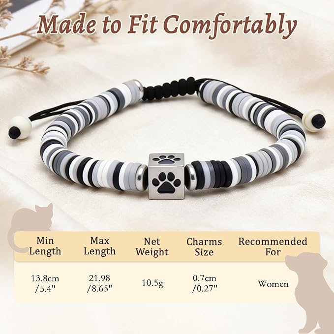 Dog Memorial Bracelet – Adjustable Pet Keepsake with Paw & Heart Charm, Sympathy & Remembrance Gift for Dog Loss, Cat & Pet Bereavement, Black