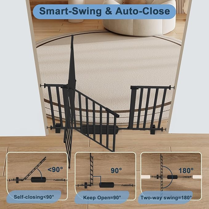 41 Extra Tall Dog/Pet Gate gate for Indoor,Heavy Duty Pressure Mount Baby Gate with Auto-Close & Walk Through,Adjustable Width 30-49.2 Inches, for Stairs, Doorways, Kitchen, Black