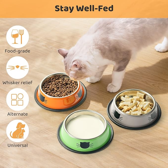Legendog 3PCS Pet Bowl Stainless Steel Non-Skid Base Dog Bowl Cat Bowl with 2 Food Scoop (Multicolor)