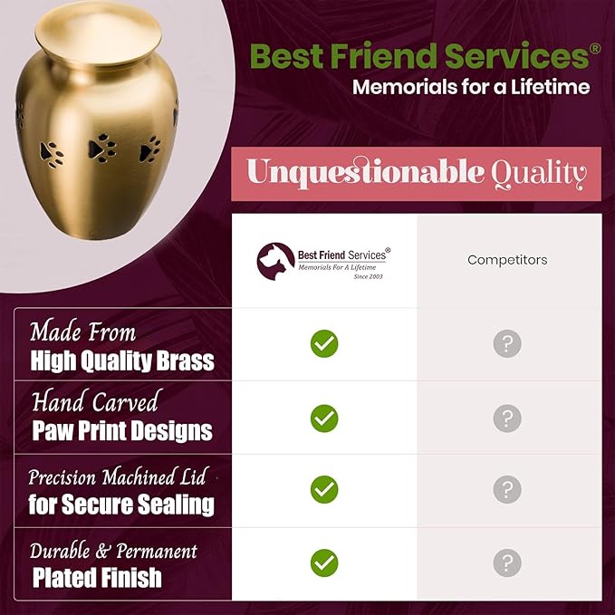 Ottillie Paws Legacy Series Pet Urn for Dogs, Handmade Brass Memorial Cremation Urn (Medium - Pets up to 65 lbs, Brass, Horizontal, Ebony)