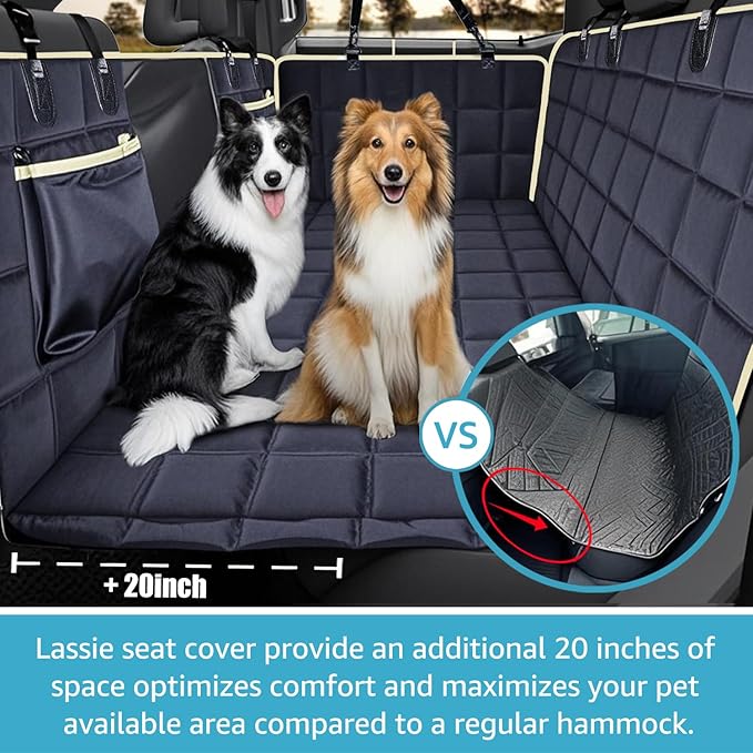 Lassie Truck Back Seat Extender for Dogs with Mesh Window - Waterproof Hard Bottom Dog Hammock for Car Travel Bed Mattress Compatible with Ford F150, Ram 1500,Chevy Silverado, GMC Sierra,Tundra etc