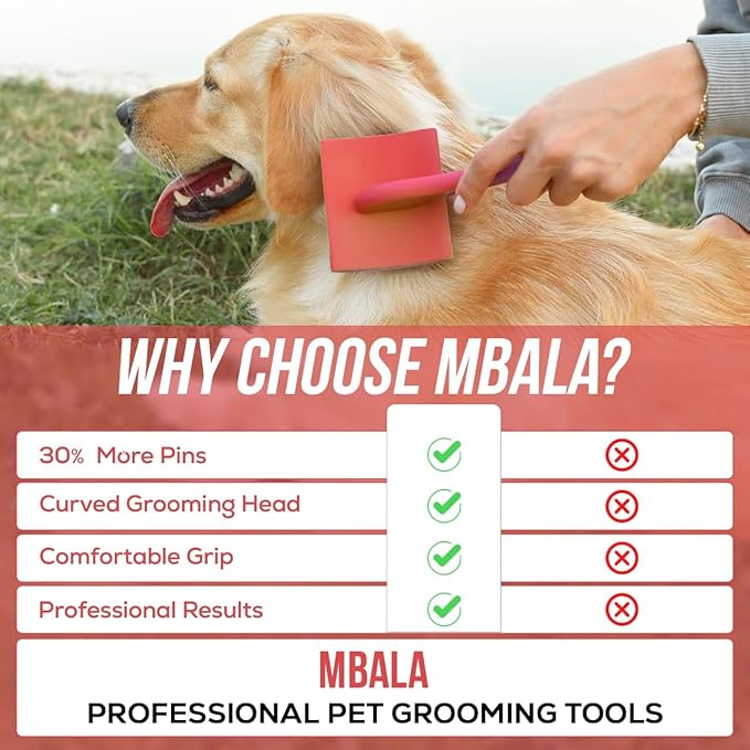 Mbala Curved Slicker Brush for Dogs – Professional Dog Brush for Shedding & Grooming, 30% More Pins, Ideal for Goldendoodles, Poodles & Long-Haired Dogs, Detangling & Deshedding, Large Coral