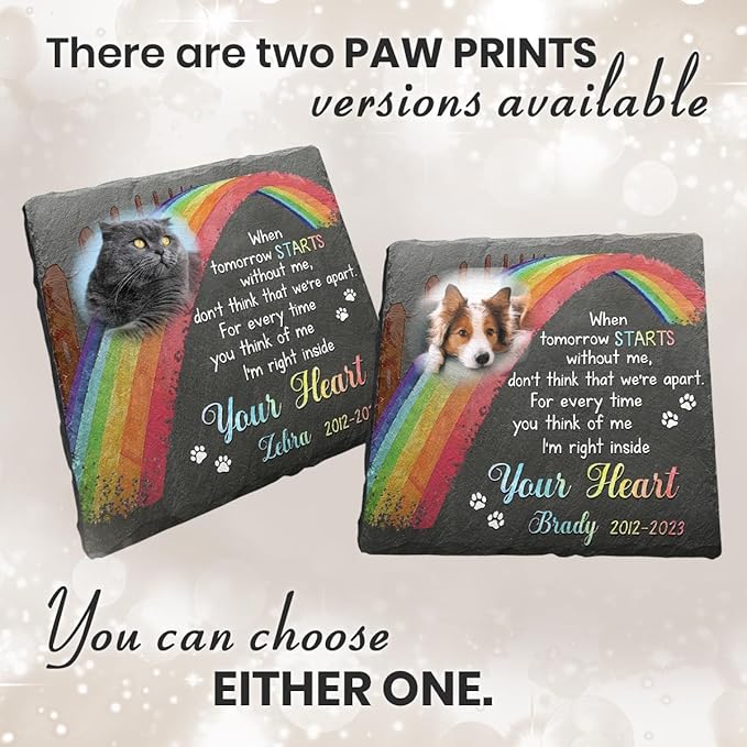 Rainbow Bridge Pet Memorial Gifts - Dog Bereavement Gifts - Square Shaped Dog Memorial Gifts for Loss of Dog Sympathy Gift - Cat, Dog Memorial Stone