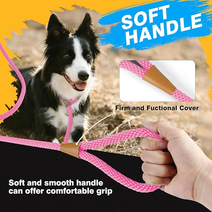 FASTFOX Dog Training Leash, 6ft x 1/2 Inch Slip Lead Loop for Small Medium Large Dogs, No Pull 3-in-1 (Pink)