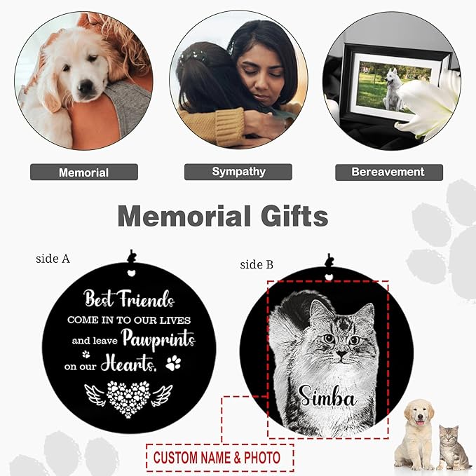 Personalized Name Photo 30" Wind Chimes, Produced in USA Pet Memorial Gifts for Loss of Dog, Custom Picture Dog Remenbrance Gift in Memory, Sympathy Family Love Pet Dogs Cat Gift for Son Daughter