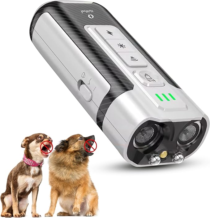 Upgraded 2025 Dog Bark Deterrent Device – Ultrasonic Anti Barking Device for Dogs with 4 Training Modes, 23FT Range, Safe & Humane Bark Control for Indoor & Outdoor Use.