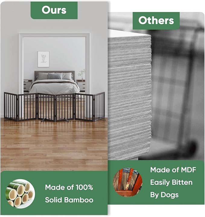 Dog Gates for Doorways, Foldable Dog Gate Indoor, Freestanding Pet Gates for Doorways Bedroom, Puppy Gate with Metal Support Feet, Room Divider 6 Panels (Brown)