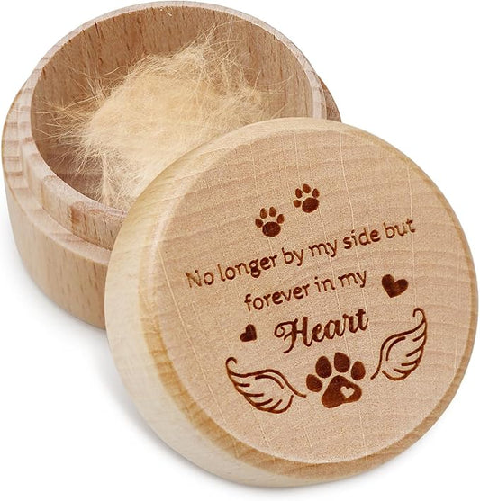 free-space Wooden Dog Memorial Box, Pet Keepsake Box with Pet Paw Engraving Tooth and Hair Case Urn Memorial Gift (no longer by my side forever in my heart)