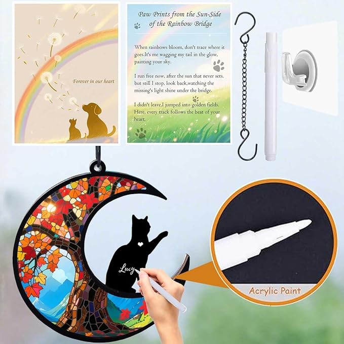 Dog Memorial Suncatcher, Loss of Dog Sympathy Gift for Pet Lovers, Cats Remembrance Ornament, Pet Memorial Gifts, Life Tree and cat