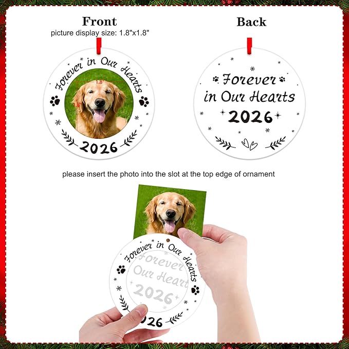 WaaHome Picture Frame Dog Memorial Christmas Ornaments 2026 - Forever in Our Hearts Personalized Pet Memorial Ornaments for Christmas Tree, Pet Remembrance Gifts for Loss of Dogs Cats Pets