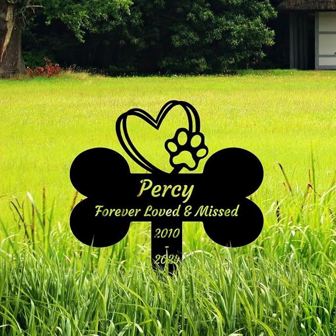 Personalized Dog Memorial Garden Stake, Custom Dog Memorial Grave Marker Cross, Metal Plaque Stake Outdoor, Dog Paw Bone Memorial Cross Pet Memorial Stake for Flowerpot Yard Lawn