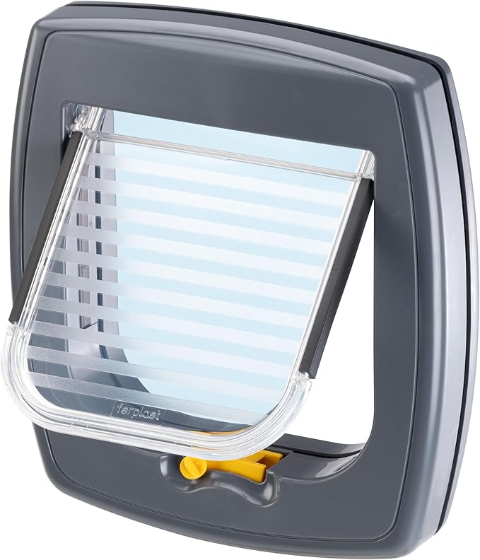 Ferplast Cat Flap, Small Dog Flap, for Glass Doors, Walls, Door for Cats and Small Dogs, 2-Way Controllable Entry and Exit, Universal Installation, Partial Tunnel, Swing 1 Small Size, Pet Door, Grey