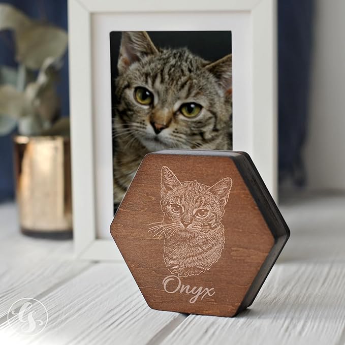 Personalized Pet Hair Keepsake Box for Dog and Cat Fur - Engraved Wood Memorial Box - Unique Customized Gift for Loss of Furry Friend Wooden (Dark Diamand Wood Lid, With Photo)
