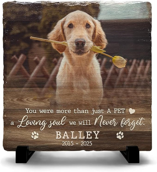 Personalized Pet Memorial Stone - Square Rock Gifts with Dog Paw Prints, Loss of Cat Keepsake to Grave Memory for Animal Lovers, Ideal for Indoor and Outdoor Statues