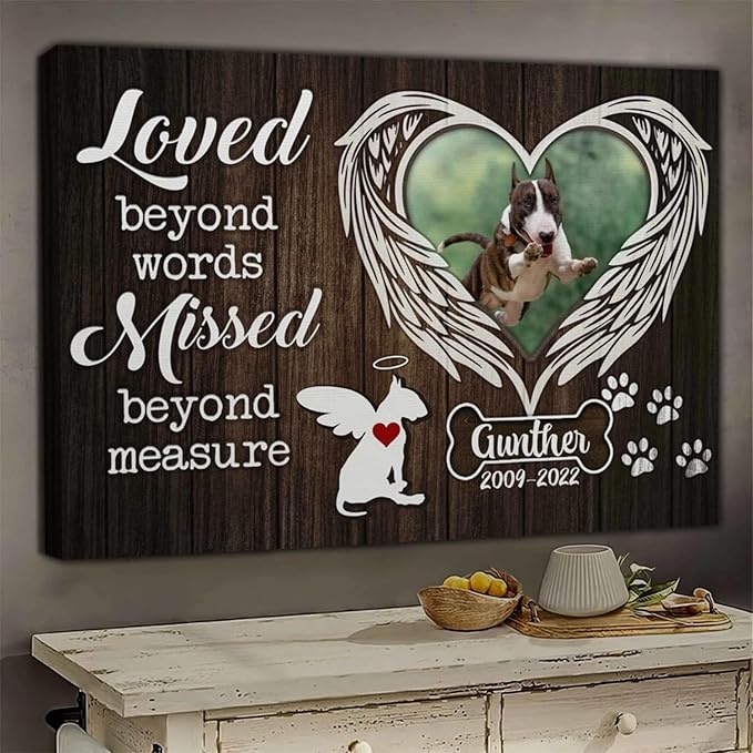 Dem Canvas Personalized Photo Canvas Prints, Custom Dog Loss Gifts, Loved Beyond Words Missed Beyond Measure, Pet Memorial Gifts, Dog Death Sympathy Gifts, Dog Loss Canvas Dog Grieving Gifts (18x12)